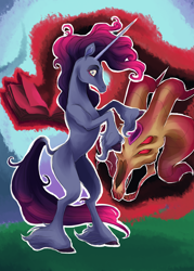 Size: 2479x3457 | Tagged: safe, artist:tuherrus, derpibooru import, fhtng th§ ¿nsp§kbl, oleander, classical unicorn, unicorn, them's fightin' herds, cloven hooves, community related, leonine tail, rearing, unicornomicon, unshorn fetlocks