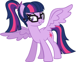 Size: 1056x861 | Tagged: safe, artist:starryoak, derpibooru import, sci-twi, twilight sparkle, pegasus, pony, cutie mark, equestria girls ponified, female, glasses, mare, ponified, race swap, simple background, smiling, solo, spread wings, transparent background, wings