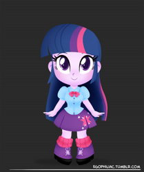 Size: 700x838 | Tagged: safe, artist:egophiliac, twilight sparkle, twilight sparkle (alicorn), alicorn, equestria girls, chibi, cute, looking at you, simple background, smiling, solo, twiabetes