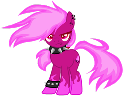 Size: 1012x790 | Tagged: safe, artist:cyberlesbian, derpibooru import, oc, oc only, oc:neon flicker, earth pony, pony, angry, annoyed, collar, ear piercing, earring, female, jewelry, lip piercing, looking at you, mare, piercing, punk, simple background, solo, spiked collar, spiked wristband, tattoo, transparent background, wristband