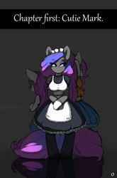 Size: 1450x2200 | Tagged: safe, artist:darkestmbongo, oc, oc only, oc:d.d, anthro, earth pony, comic:ddthemaid memories, anthro oc, arm hooves, back to back, clothes, gradient mane, maid, maid headdress