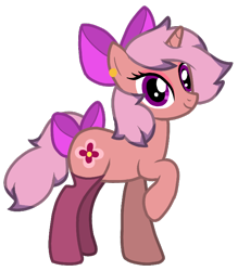 Size: 634x724 | Tagged: safe, artist:probablyapineapple, derpibooru exclusive, derpibooru import, oc, oc only, oc:sakura, pony, unicorn, bow, clothes, ear piercing, earring, eyeshadow, female, hair bow, jewelry, looking at you, makeup, mare, one hoof raised, piercing, show accurate, simple background, socks, transparent background