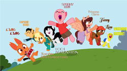 Size: 1842x1028 | Tagged: safe, artist:hetaliafranceluvr123, dragon, pony, base used, captain hero, dragonified, drawn together, foxxy love, ling-ling, ponified, princess clara, spanky ham, species swap, tara strong, toot braunstein, voice actor joke, wooldoor sockbat, xandir p. wifflebottom