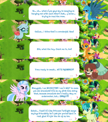 Size: 996x1128 | Tagged: safe, derpibooru import, gallus, ocellus, pipsqueak, sandbar, silverstream, smolder, yona, school daze, dialogue, gameloft, student six