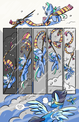 Size: 6600x10200 | Tagged: safe, artist:lytlethelemur, derpibooru import, oc, oc:rally point, pegasus, pony, comic:fly with me, absurd resolution, adventure, clothes, comic, cute, littlepartycomics, scarf, snow, tree branch, wildabeard
