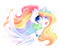 Size: 1241x1009 | Tagged: safe, artist:whiskyice, derpibooru import, oc, oc only, alicorn, alicorn oc, rainbow, smiling, solo, sparkly