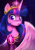 Size: 2787x3989 | Tagged: dead source, safe, artist:imalou, derpibooru import, twilight sparkle, twilight sparkle (alicorn), alicorn, pony, 2018, cheek fluff, clothes, cute, detailed, ear fluff, element of magic, everfree northwest, female, fluffy, glow, gradient background, leg fluff, looking at you, mare, neck fluff, open mouth, solo, sparkles, spread wings, twiabetes, wide eyes, wings