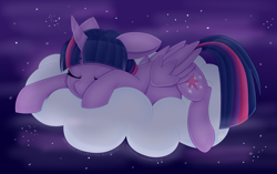 Size: 6875x4320 | Tagged: safe, artist:partylikeanartist, derpibooru import, twilight sparkle, twilight sparkle (alicorn), alicorn, pony, absurd resolution, cloud, curved horn, cute, eyes closed, female, mare, sleeping, solo