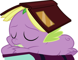 Size: 1013x789 | Tagged: safe, artist:dashiesparkle, derpibooru import, spike, dragon, amending fences, book, cute, eyes closed, male, simple background, sleeping, solo, transparent background