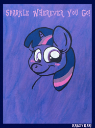 Size: 954x1280 | Tagged: safe, artist:krazykari, derpibooru import, twilight sparkle, pony, unicorn, bust, looking at you, motivational, portrait, poster, smiling, solo, traditional art