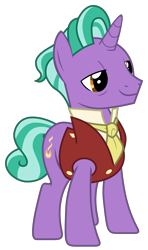 Size: 1761x2984 | Tagged: safe, artist:sonofaskywalker, derpibooru import, firelight, pony, unicorn, the parent map, clothes, male, simple background, smiling, solo, stallion, transparent background, vector, vest