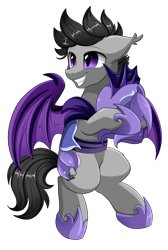 Size: 2008x2983 | Tagged: safe, artist:pridark, derpibooru import, oc, oc:midnight oil, bat pony, pony, armor, bat pony oc, ear fluff, male, simple background, smiling, solo, transparent background