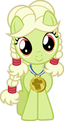 Size: 708x1332 | Tagged: safe, artist:punzil504, granny smith, earth pony, pony, cute, female, filly, looking at you, medal, simple background, smiling, solo, transparent background, younger