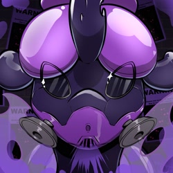 Size: 1536x1536 | Tagged: safe, artist:helixjack, derpibooru import, oc, oc:asylum, changeling, changeling queen, bust, changeling oc, changeling queen oc, female, gas mask, mask, purple changeling, rubber, rubber drone