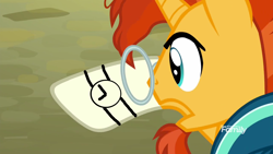 Size: 1920x1080 | Tagged: safe, derpibooru import, edit, edited screencap, screencap, sunburst, pony, unicorn, the parent map, clothes, discovery family logo, glasses, hooves, just look at the time, male, open mouth, solo, stallion, sunburst's wristwatch