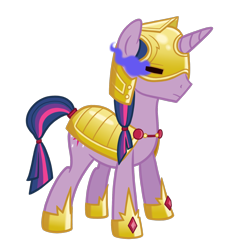 Size: 1440x1584 | Tagged: safe, artist:thecheeseburger, derpibooru import, dusk shine, twilight sparkle, pony, alternate universe, armor, helmet, male, rule 63, simple background, solo, sombra eyes, stallion, transparent background