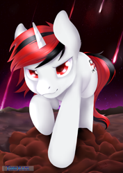 Size: 1169x1653 | Tagged: safe, artist:tokokami, derpibooru import, oc, oc:blackjack, pony, unicorn, fallout equestria, fallout equestria: project horizons, female, looking at you, mare, scenery, solo, wasteland