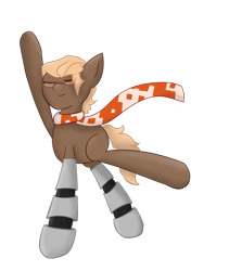 Size: 673x797 | Tagged: safe, artist:hazelcapulus, oc, oc only, oc:emille, pony, clothes, dancing, glasses, prosthetics, scarf, solo