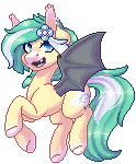 Size: 124x150 | Tagged: safe, artist:ak4neh, derpibooru import, oc, oc only, oc:icy breeze, bat pony, pony, animated, bat pony oc, blinking, female, flower, flower in hair, gif, mare, pixel art, simple background, solo, transparent background