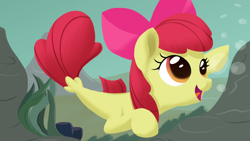 Size: 1280x720 | Tagged: safe, artist:foal, derpibooru import, apple bloom, seapony (g4), surf and/or turf, adorabloom, bubble, cute, female, filly, happy, seapony apple bloom, solo