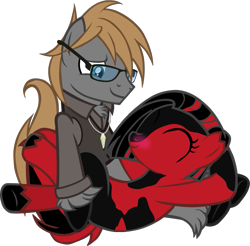 Size: 1039x1022 | Tagged: safe, artist:theeditormlp, derpibooru import, oc, oc only, oc:crimson glow, oc:the editor, earth pony, pony, clothes, female, glasses, male, mare, oc x oc, red and black oc, shipping, shirt, simple background, stallion, straight, theglow, transparent background, vector