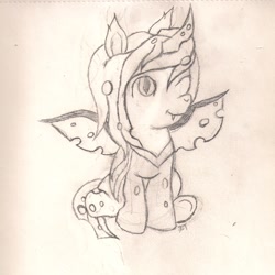 Size: 1395x1394 | Tagged: safe, artist:silversthreads, oc, oc only, oc:glitch desire, changeling, changeling oc, daily sketch, foal, sketch, solo, traditional art