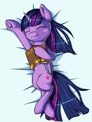 Size: 1296x1714 | Tagged: safe, artist:francusfri, derpibooru import, twilight sparkle, twilight sparkle (alicorn), alicorn, book, cutie mark, eyes closed, female, frog (hoof), lying down, solo, underhoof