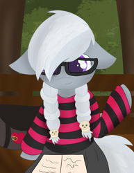 Size: 2550x3300 | Tagged: safe, artist:skyflys, derpibooru import, silver spoon, alternate hairstyle, bag, clothes, cute, dress, emo, female, glasses, solo, striped shirt