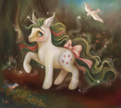 Size: 1024x910 | Tagged: safe, artist:dim-draws, derpibooru import, gusty, dove, unicorn, g1, blushing, female, mare, solo