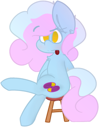 Size: 1047x1352 | Tagged: safe, artist:moonydusk, oc, oc only, oc:astral knight, pony, chair, simple background, simple shading, sitting, solo, stool, tongue out, transparent background