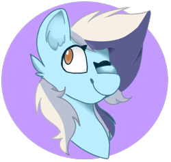 Size: 1108x1050 | Tagged: safe, artist:renatarks, derpibooru import, oc, oc:comet, earth pony, pony, bust, female, mare, one eye closed, portrait, solo, wink