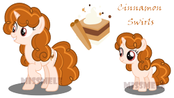 Size: 1868x1055 | Tagged: safe, artist:missmele-madness, derpibooru import, oc, oc:cinnamon swirls, pony, unicorn, female, filly, mare, simple background, solo, transparent background, watermark