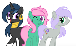 Size: 662x402 | Tagged: safe, artist:cherry1cupcake, derpibooru import, oc, oc:cherry cupcake, oc:josephine, oc:pricilla, earth pony, pony, unicorn, base used, bust, family, female, portrait, sisters