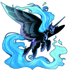 Size: 2384x2521 | Tagged: safe, artist:frogbians, derpibooru import, nightmare moon, alicorn, pony, armor, ethereal mane, female, leonine tail, long tail, mare, solo, starry mane, transparent background, unshorn fetlocks