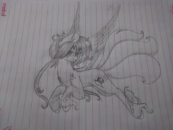 Size: 4160x3120 | Tagged: safe, artist:absolitedisaster08, derpibooru import, oc, oc only, oc:cyan crystal, pegasus, pony, female, lined paper, mare, monochrome, solo, traditional art