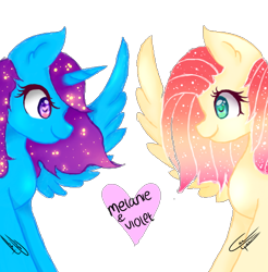 Size: 556x566 | Tagged: safe, artist:melanie-violet, oc, oc only, oc:melanie, oc:violet, alicorn, pegasus, pony, female, mare, simple background, transparent background