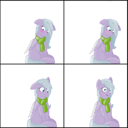 Size: 1595x1595 | Tagged: safe, artist:zephyr!, oc, oc only, oc:lilac breeze, pegasus, pony, blushing, clothes, comic, female, lilac, scarf, solo