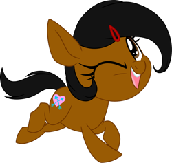 Size: 1024x972 | Tagged: safe, artist:kellythedrawinguni, oc, oc only, oc:yanie, earth pony, pony, chibi, female, mare, one eye closed, simple background, solo, transparent background, wink