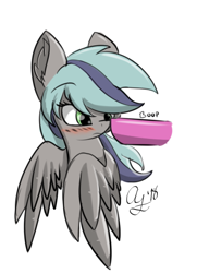 Size: 380x526 | Tagged: safe, artist:aurorafang, derpibooru import, oc, oc:aurorafang, oc:cherishquill, pegasus, pony, blushing, boop, female, filly, mute, simple background