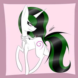 Size: 1024x1024 | Tagged: safe, artist:hestiay, derpibooru import, oc, oc only, pony, snake, unicorn, abstract background, looking back, signature, solo