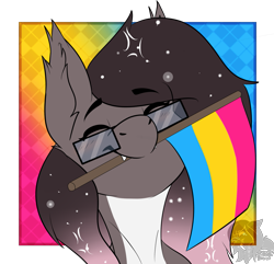 Size: 1323x1273 | Tagged: safe, artist:shilohsmilodon, oc, oc only, oc:gradient wish, pony, bust, flag, lgbt, pansexual, pansexual pride flag, pride, solo