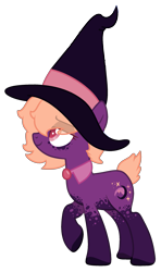 Size: 1435x2431 | Tagged: safe, artist:crystalponyart7669, derpibooru import, oc, oc only, oc:dusk aurora, earth pony, pony, colored hooves, female, hat, mare, raised hoof, short tail, simple background, solo, transparent background, witch hat