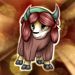 Size: 2500x2500 | Tagged: safe, artist:6editor9, artist:conniethecasanova, derpibooru import, edit, yona, yak, school daze, season 8, cloven hooves, female, smiling, solo