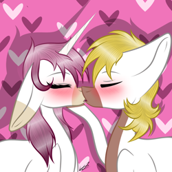 Size: 1024x1024 | Tagged: safe, artist:hestiay, derpibooru import, oc, oc only, earth pony, pony, unicorn, female, kissing, male, oc x oc, shipping, straight