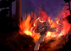 Size: 4200x3000 | Tagged: safe, artist:skylacuna, derpibooru import, oc, oc only, earth pony, pony, female, fire, horns, mare, running, solo