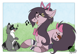 Size: 2136x1506 | Tagged: safe, artist:shilohsmilodon, oc, oc only, earth pony, pony, raccoon, singing