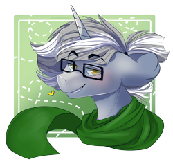 Size: 1513x1432 | Tagged: safe, artist:skylacuna, derpibooru import, oc, oc only, oc:silver light, pony, unicorn, bust, clothes, glasses, male, portrait, scarf, simple background, solo, stallion, transparent background