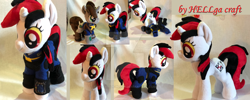 Size: 1024x410 | Tagged: safe, artist:my-little-plush, derpibooru import, oc, oc:blackjack, oc:littlepip, pony, unicorn, fallout equestria, fallout equestria: project horizons, clothes, cutie mark, fanfic, fanfic art, female, hooves, horn, irl, mare, photo, pipbuck, plushie, text, vault suit, watermark