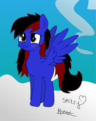 Size: 2511x3166 | Tagged: safe, artist:ponynamedmixtape, derpibooru import, oc, oc:skitzy, pegasus, pony, blushing, bust, chest fluff, cloud, female, portrait, solo