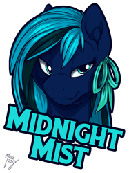 Size: 1500x2006 | Tagged: safe, artist:muzz, derpibooru import, oc, oc only, oc:midnight mist, pegasus, pony, badge, bow, bust, face, female, mare, simple background, sly, solo, transparent background